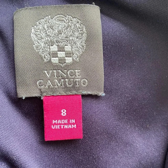 Vince Camuto Navy Blue Floral Fit Flare V Neck Stretch Pockets Size 8 M107 - Picture 4 of 5